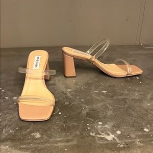 Steve Madden Clear Strap Block Heels - Beige